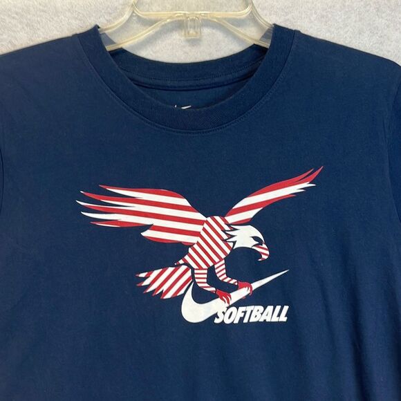 NWT NIKE T-Shirt Women's Large Obsidian Blue American Eagle Swoosh Softball Tee - Picture 1 of 12